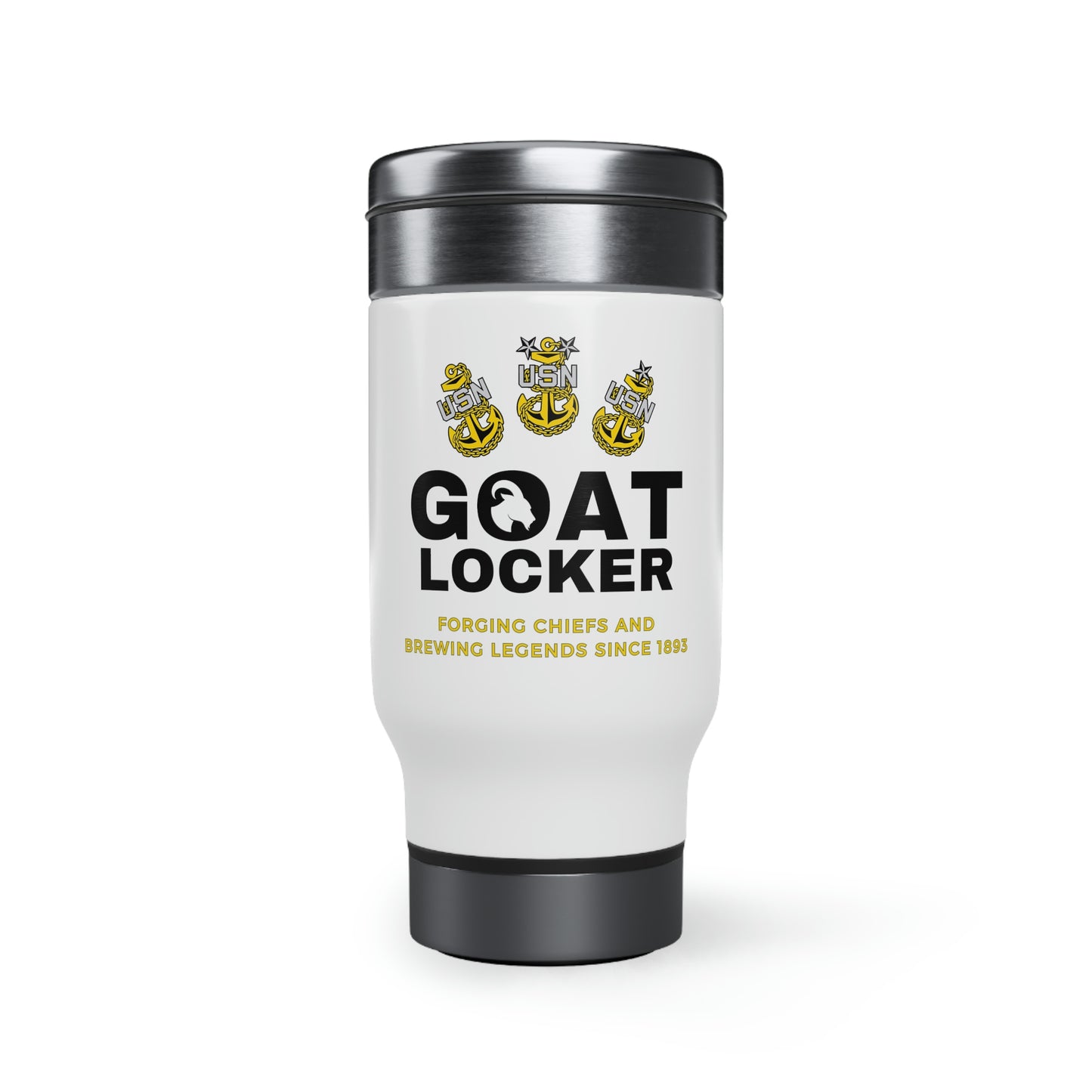 US Navy Chief Stainless Steel Travel Mug with Handle 14oz - Goatlocker #NavyChief #CPO #ChiefPettyOfficer #MilitaryMug #ChiefMug