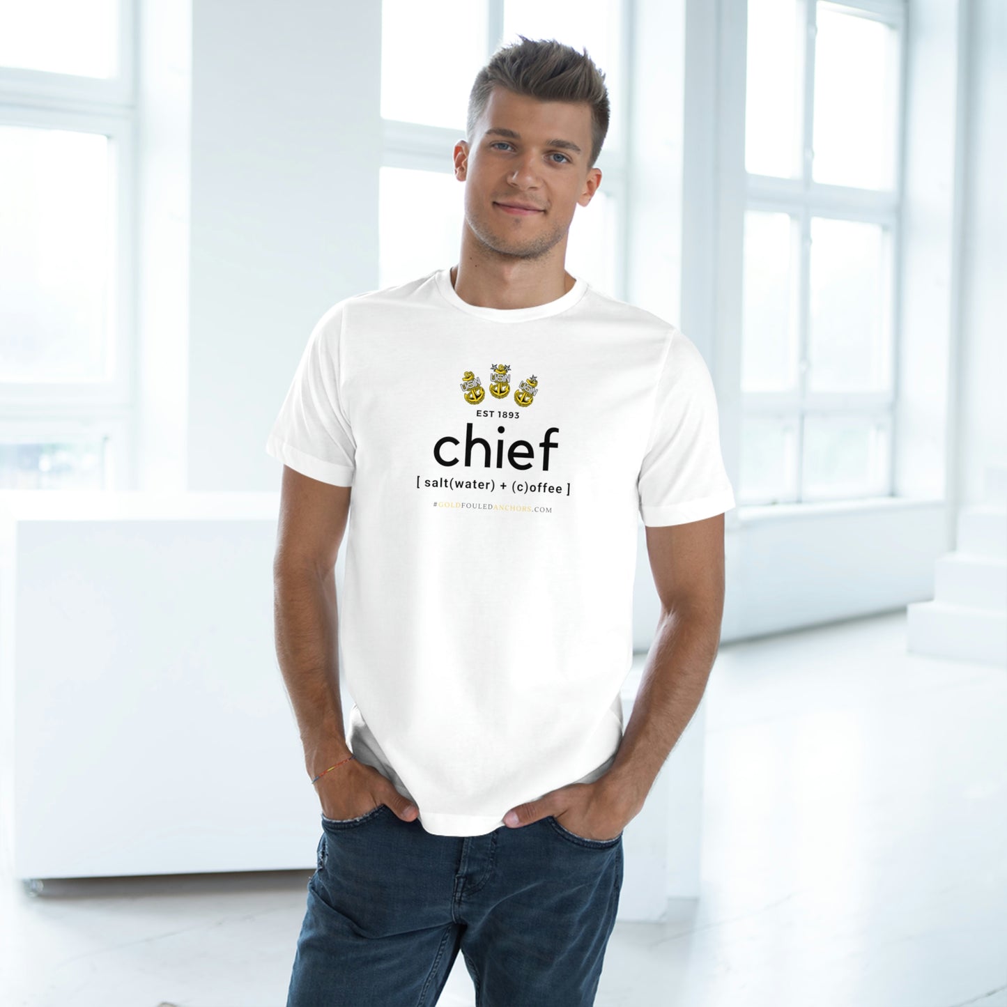 Unisex Navy Chief T-Shirt - Saltwater + Coffee #NavyChief #CPO #ChiefPettyOfficer #MilitaryApparel