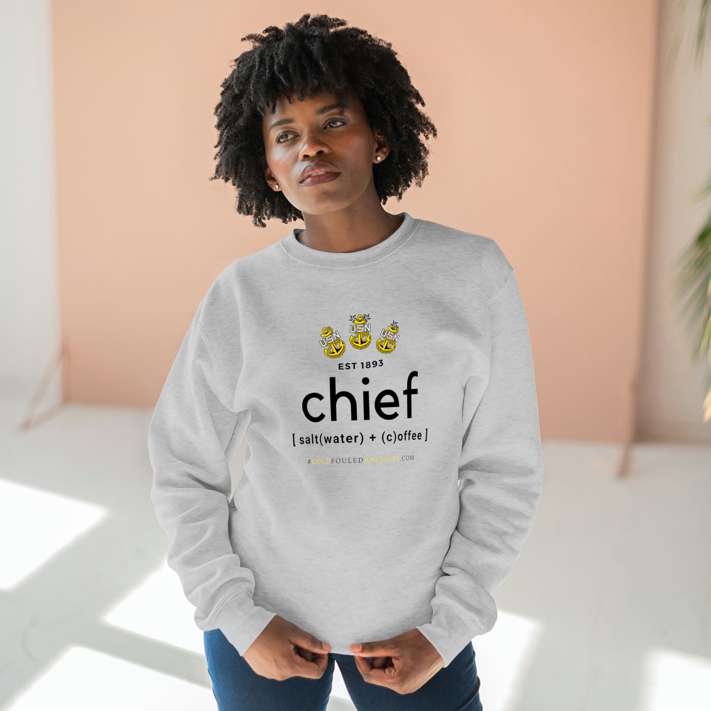 Unisex Navy Chief Sweatshirt - Chief: saltwater + coffee #NavyChief #CPO #ChiefPettyOfficer #MilitaryApparel #ChiefSweatshirt