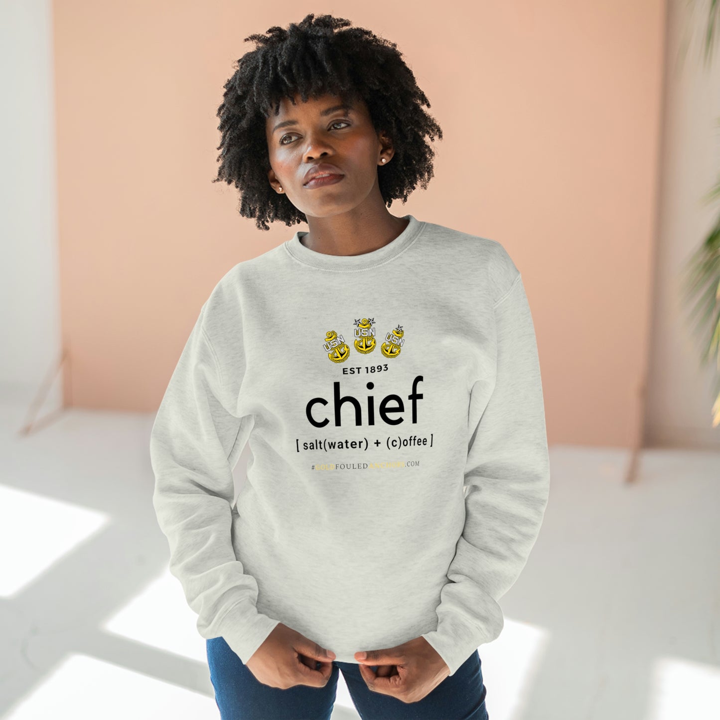 Unisex Navy Chief Sweatshirt - Chief: saltwater + coffee #NavyChief #CPO #ChiefPettyOfficer #MilitaryApparel #ChiefSweatshirt