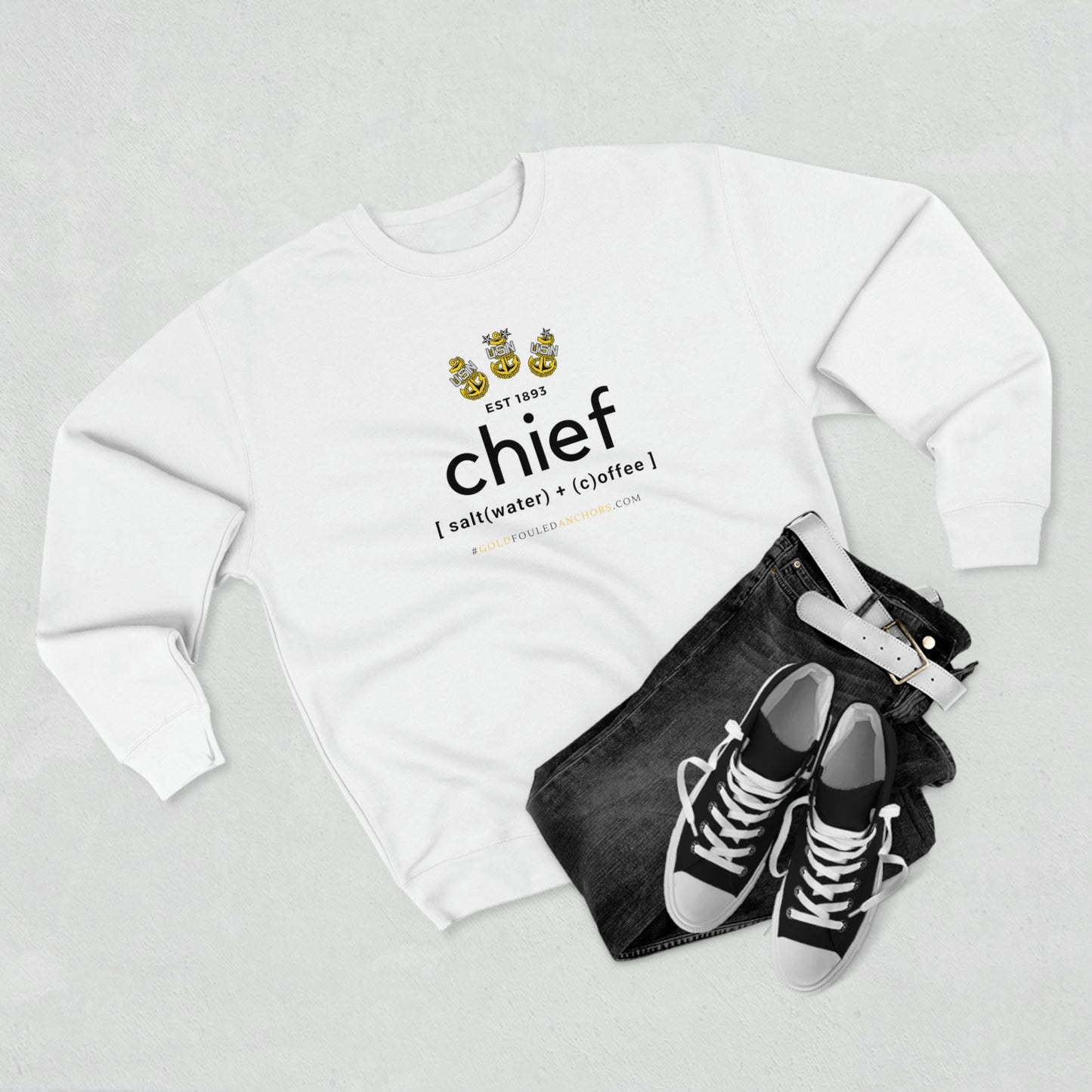 Unisex Navy Chief Sweatshirt - Chief: saltwater + coffee #NavyChief #CPO #ChiefPettyOfficer #MilitaryApparel #ChiefSweatshirt