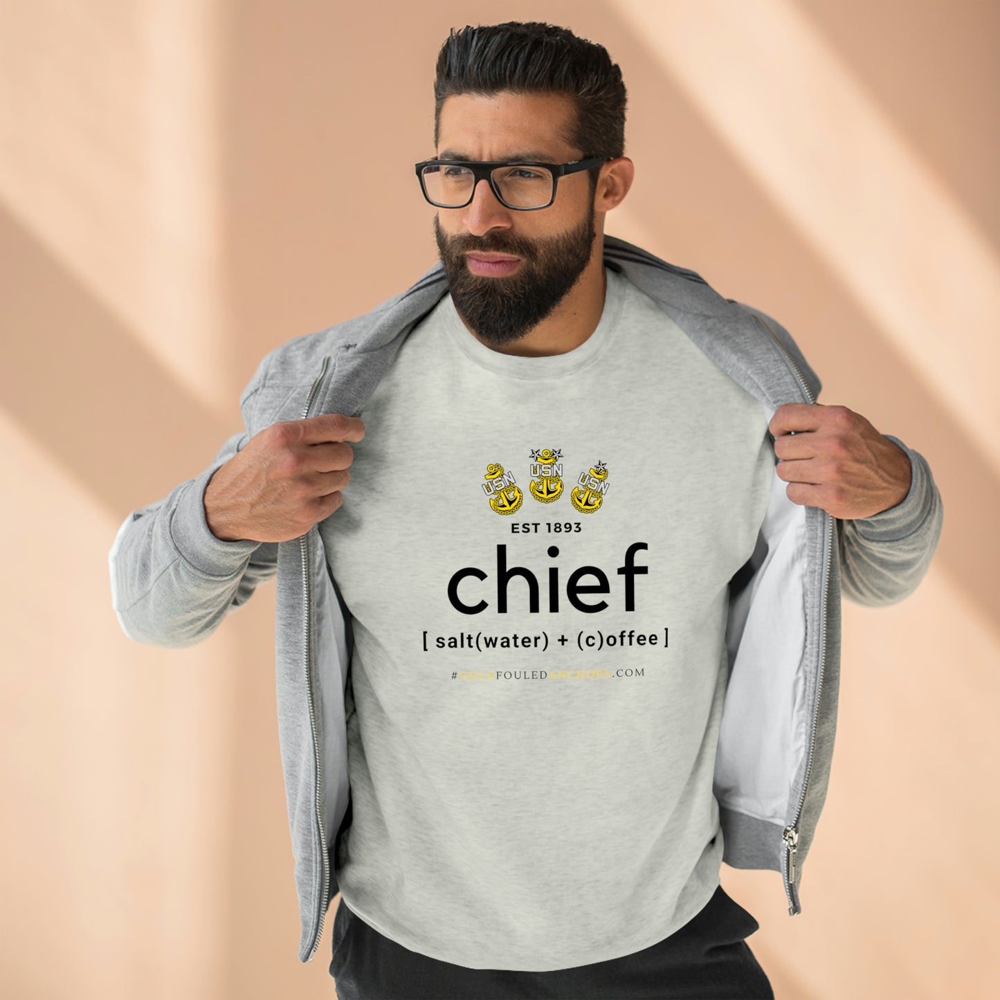 Unisex Navy Chief Sweatshirt - Chief: saltwater + coffee #NavyChief #CPO #ChiefPettyOfficer #MilitaryApparel #ChiefSweatshirt