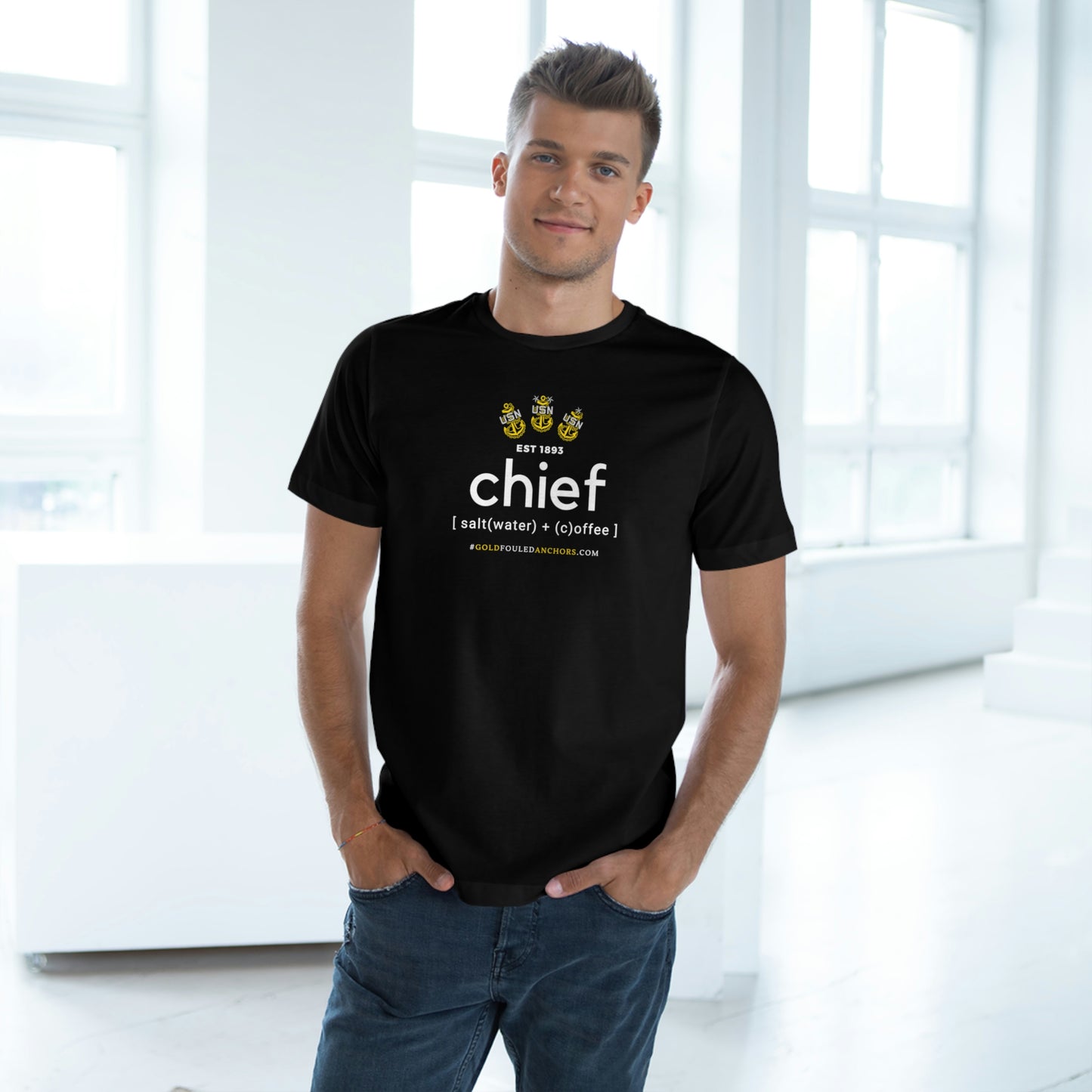 Unisex Navy Chief T-Shirt - Saltwater + Coffee #NavyChief #CPO #ChiefPettyOfficer #MilitaryApparel