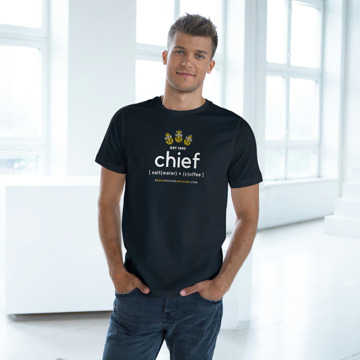 Unisex Navy Chief T-Shirt - Saltwater + Coffee #NavyChief #CPO #ChiefPettyOfficer #MilitaryApparel