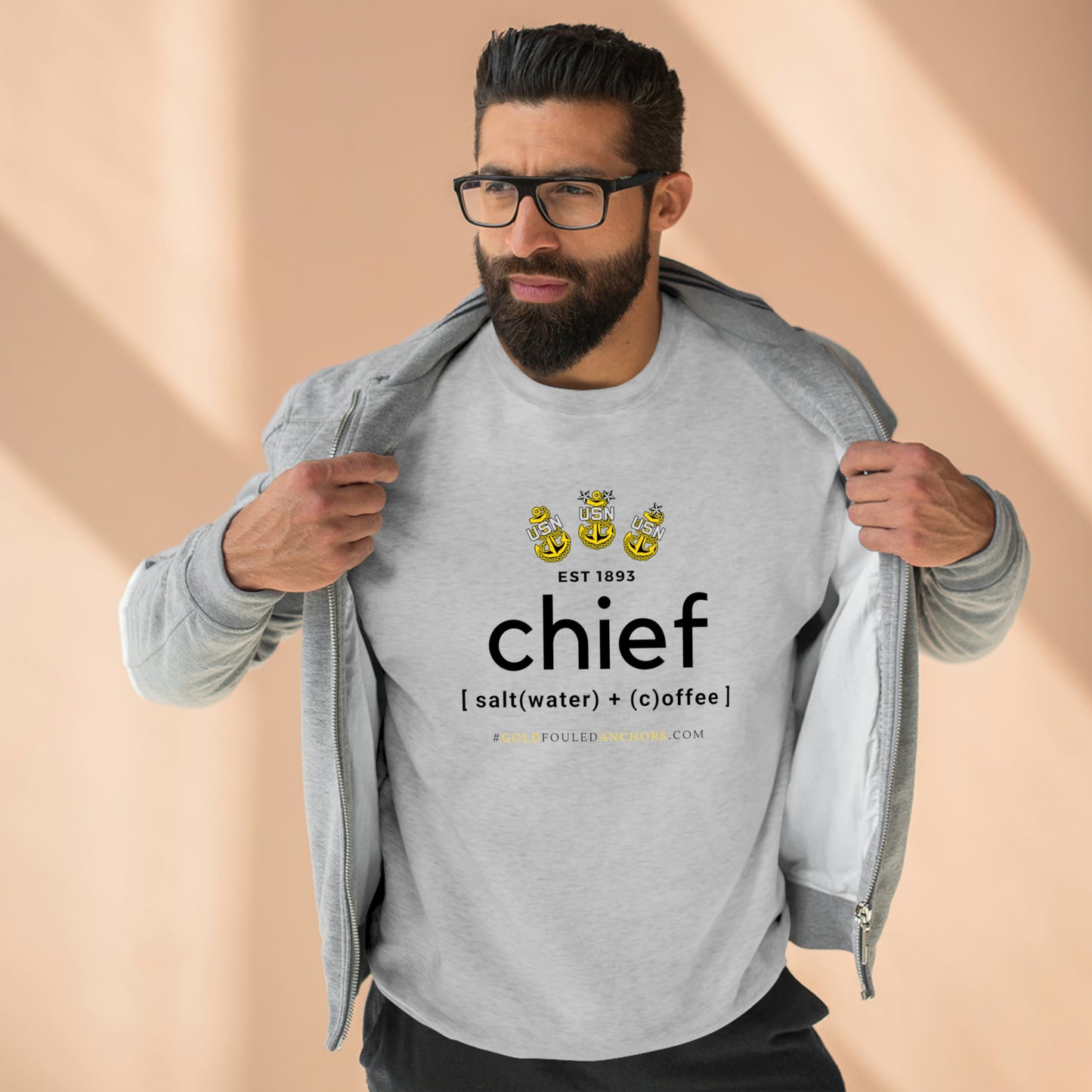 Unisex Navy Chief Sweatshirt - Chief: saltwater + coffee #NavyChief #CPO #ChiefPettyOfficer #MilitaryApparel #ChiefSweatshirt